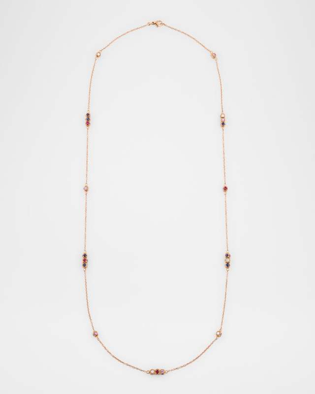 Faro Necklace in 18K Rose Gold with Cube Elements, White Diamonds, Sapphires and Rubies
